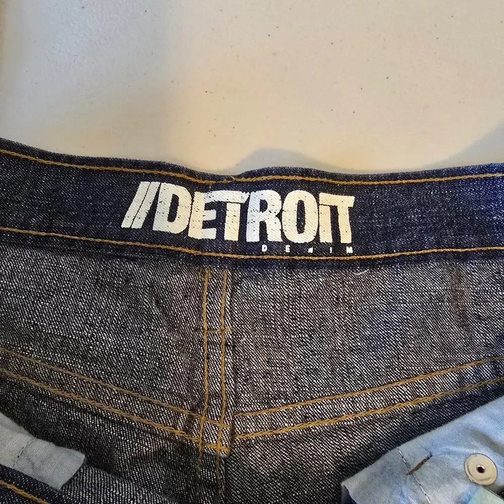 Detroit Denim Button Fly Jeans Men's 28 x 31 Blue Dark Wash Distressed EUC